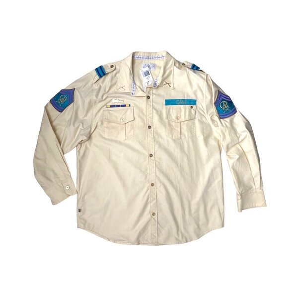 NWT CAVI Light Yellow Military Style Shirt Gold Accents Buttons Cotton SIZE 4X - Picture 1 of 7